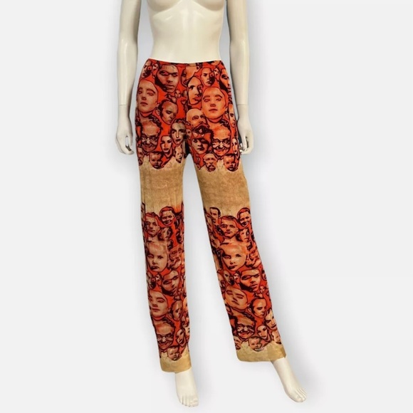SOLD Jean Paul Gaultier Vintage Faces Printed Mesh Pants - Picture 2 of 8